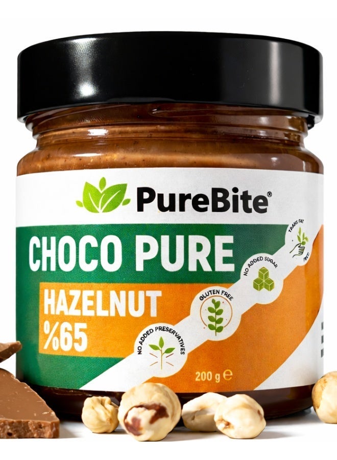 PURE BITE %65 Hazelnut, NO Sugar added, Chocolate Spread-200gr. - Image 1